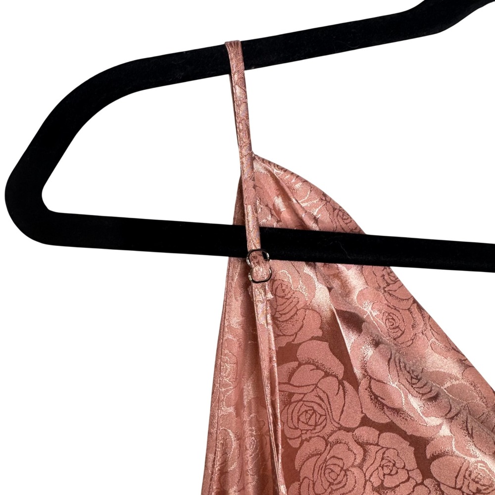 Lulus Rose Gold Floral Jacquard Cowl Neck Satin Midi Slip Dress Sz Small - Picture 8 of 10